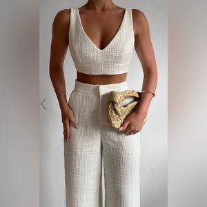Showpo - ADELAIDE TWO PIECE SET - CROP TOP AND WIDE LEG PANTS SET IN WHITE
